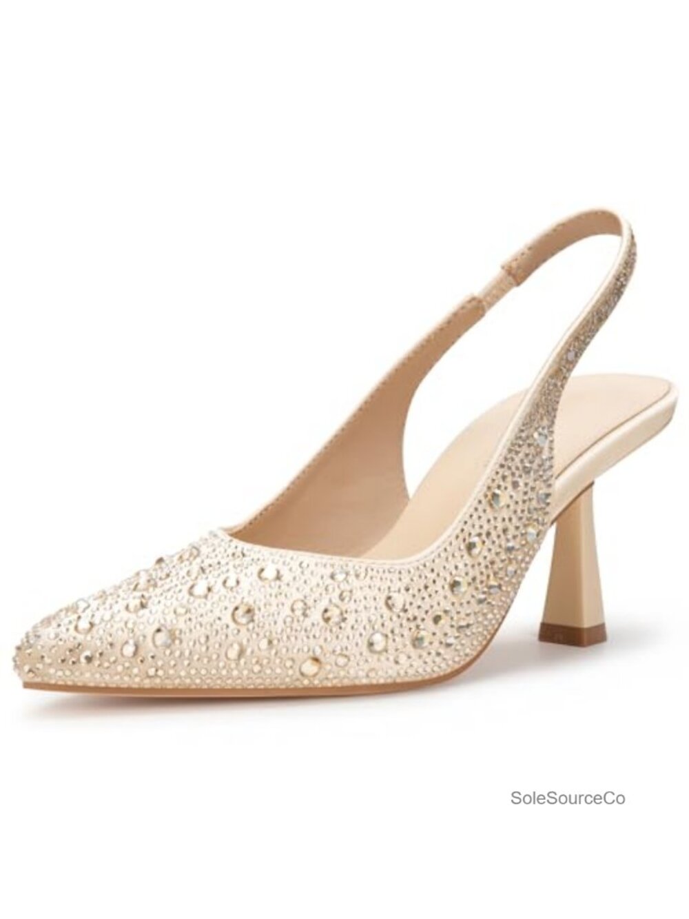 Women's Kitten Heel Slingback Pumps Embroidered Rhinestone Bridal
